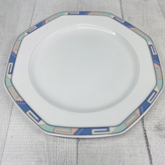 Christopher Stuart SOUTHWEST Green Blue Coral Rim White China Salad Plates Set 5 - Picture 8 of 16